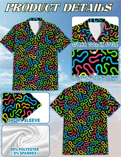 Neon Scribble Art Hawaiian Shirt for Men, Button Down Aloha Shirt - Azhawaiian