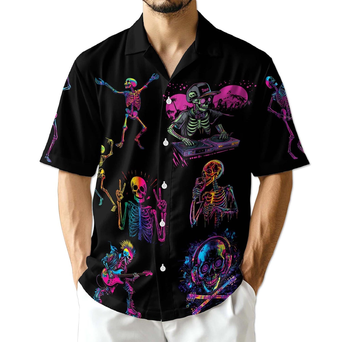 Azhawaiian Neon Skeleton Dance Hawaiian Shirt for Men