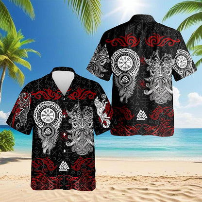 Norse History Viking Fenrir Hawaiian Shirt for Men, Button Down Aloha Shirt - Azhawaiian
