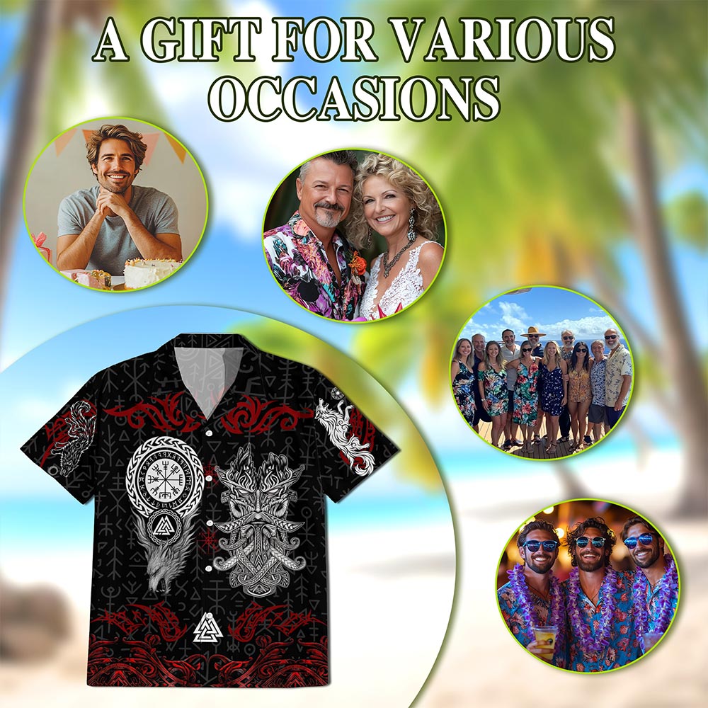 Norse History Viking Fenrir Hawaiian Shirt for Men, Button Down Aloha Shirt - Azhawaiian