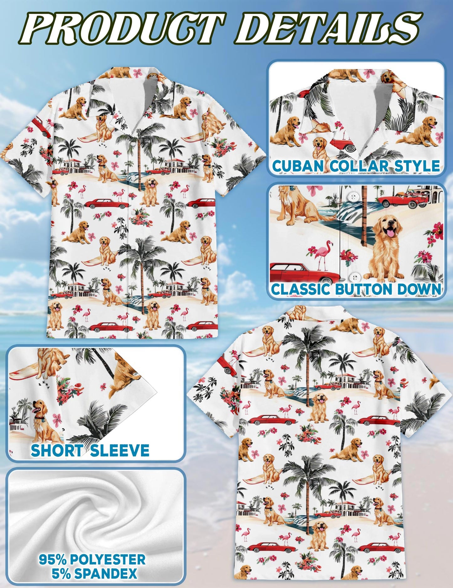 Nova Scotia Duck Tolling Retriever Hawaiian Shirt for Men, Button Down Aloha Shirt - Azhawaiian