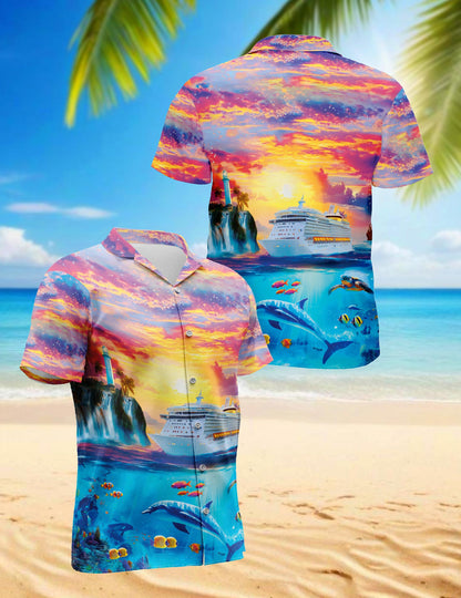 Ocean Cruise Adventure Hawaiian Shirt for Men, Button Down Aloha Shirt - Azhawaiian