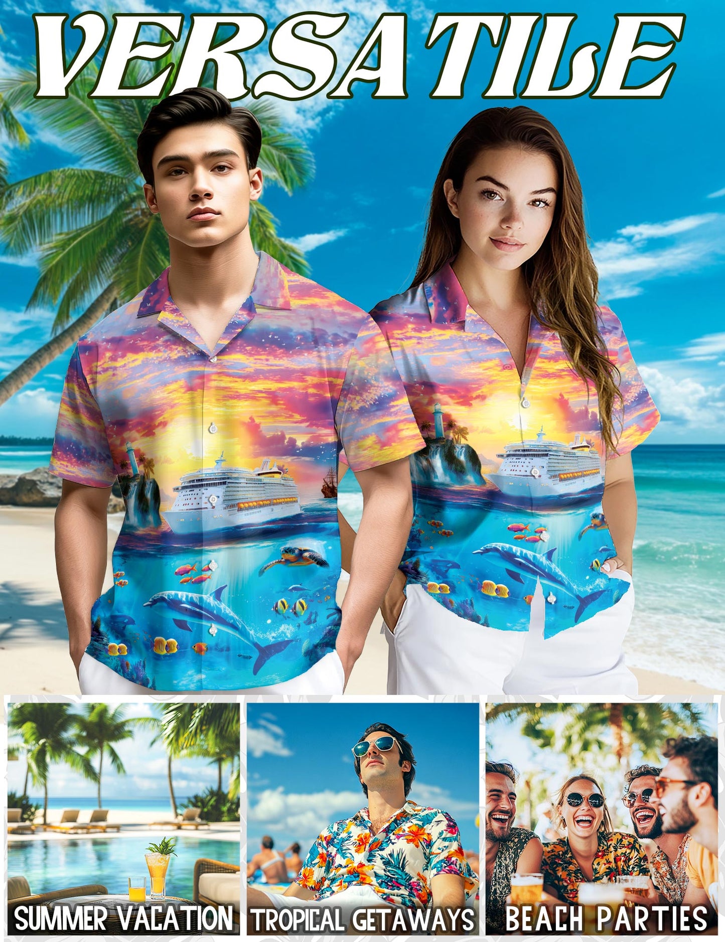 Ocean Cruise Adventure Hawaiian Shirt for Men, Button Down Aloha Shirt - Azhawaiian