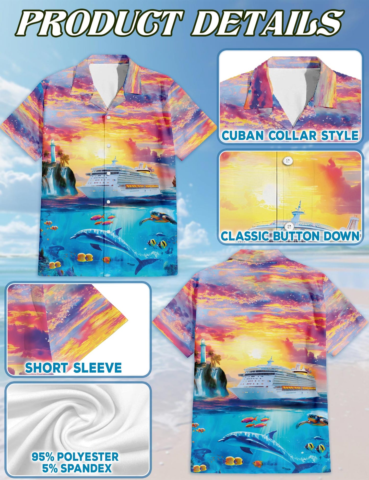 Ocean Cruise Adventure Hawaiian Shirt for Men, Button Down Aloha Shirt - Azhawaiian