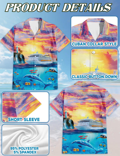 Ocean Cruise Adventure Hawaiian Shirt for Men, Button Down Aloha Shirt - Azhawaiian