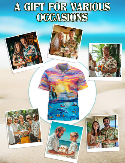 Ocean Cruise Adventure Hawaiian Shirt for Men, Button Down Aloha Shirt - Azhawaiian