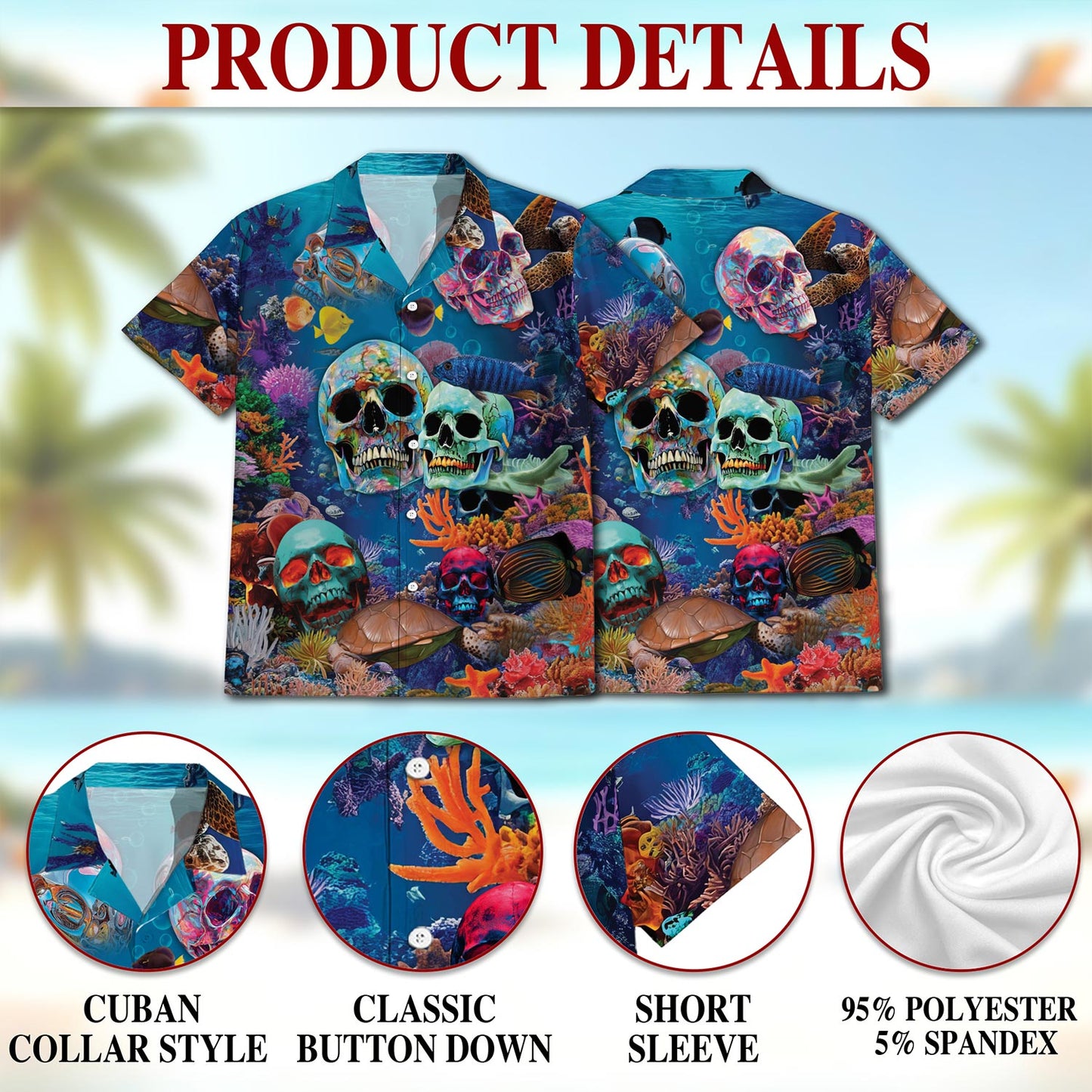 Ocean Skull Hawaiian Shirt for Men, Button Down Aloha Shirt - Azhawaiian