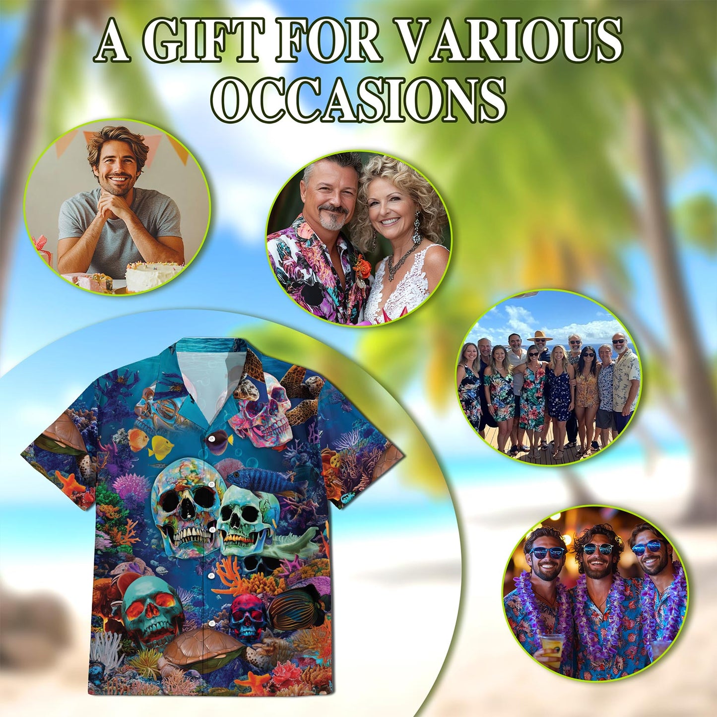 Ocean Skull Hawaiian Shirt for Men, Button Down Aloha Shirt - Azhawaiian