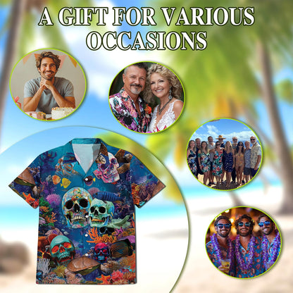 Ocean Skull Hawaiian Shirt for Men, Button Down Aloha Shirt - Azhawaiian