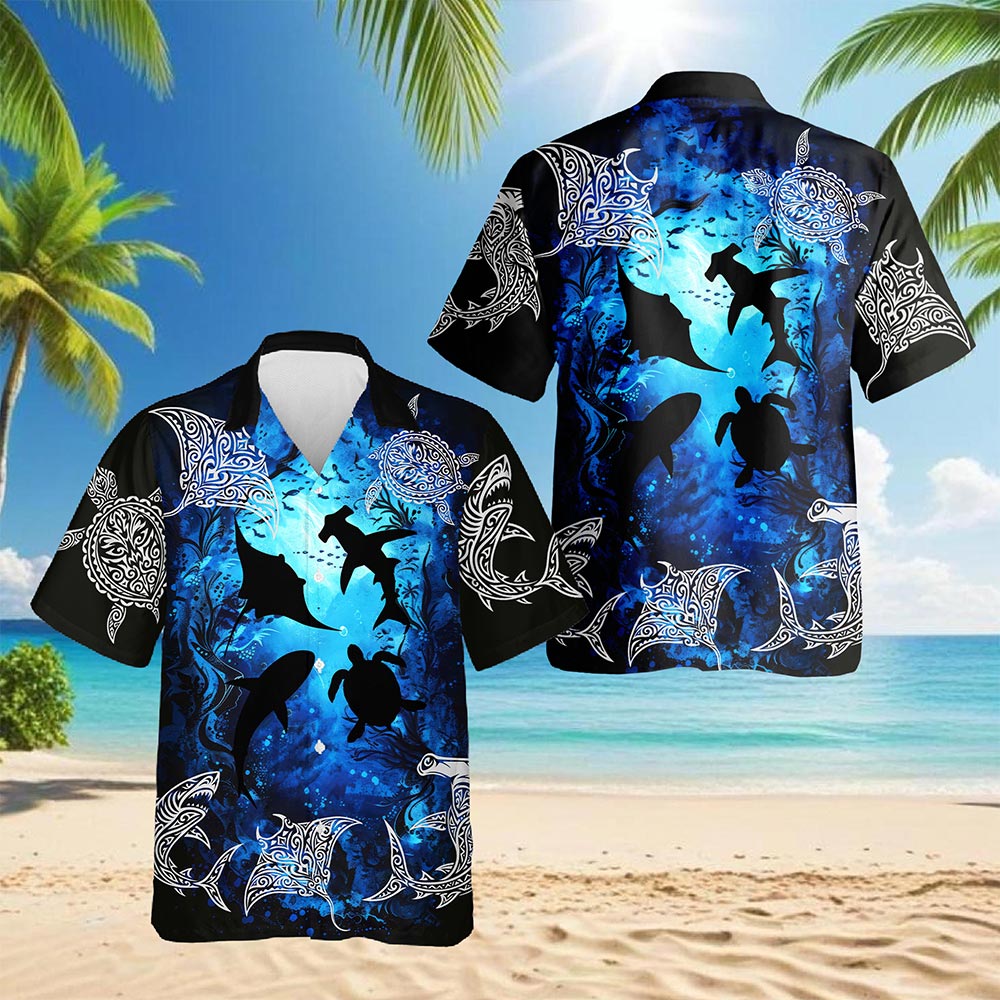 Ocean World Hawaiian Shirt for Men, Button Down Aloha Shirt - Azhawaiian