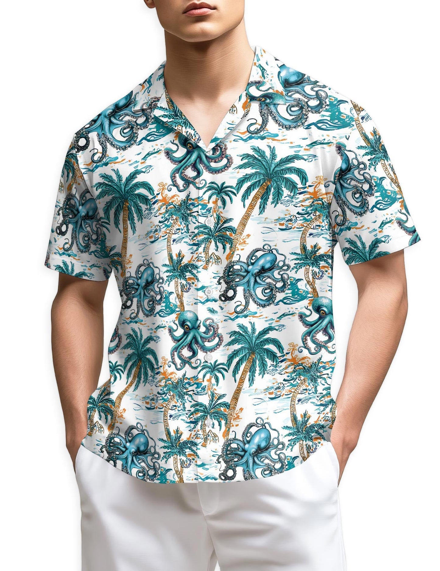 Azhawaiian Octopus Coconut Tree Hawaiian Shirt for Men