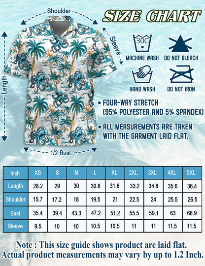 Octopus Coconut Tree Hawaiian Shirt for Men, Button Down Aloha Shirt - Azhawaiian