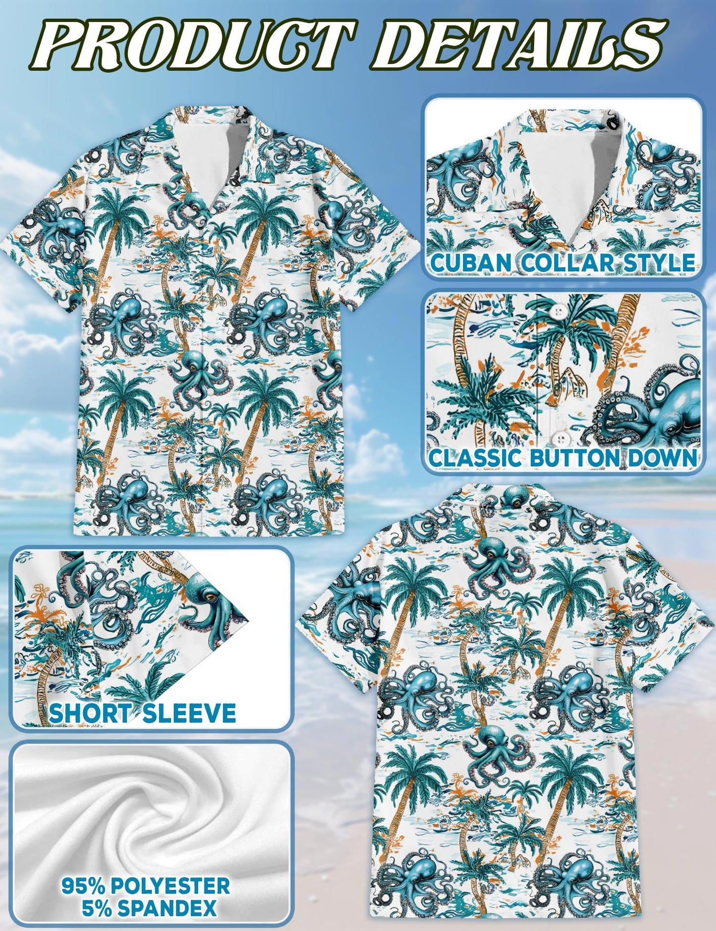 Octopus Coconut Tree Hawaiian Shirt for Men, Button Down Aloha Shirt - Azhawaiian
