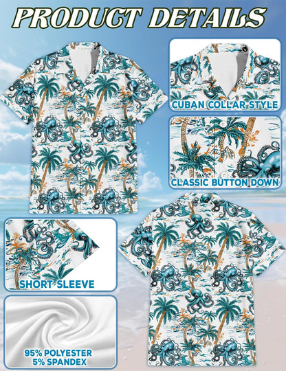 Octopus Coconut Tree Hawaiian Shirt for Men, Button Down Aloha Shirt - Azhawaiian