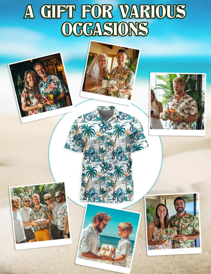 Octopus Coconut Tree Hawaiian Shirt for Men, Button Down Aloha Shirt - Azhawaiian