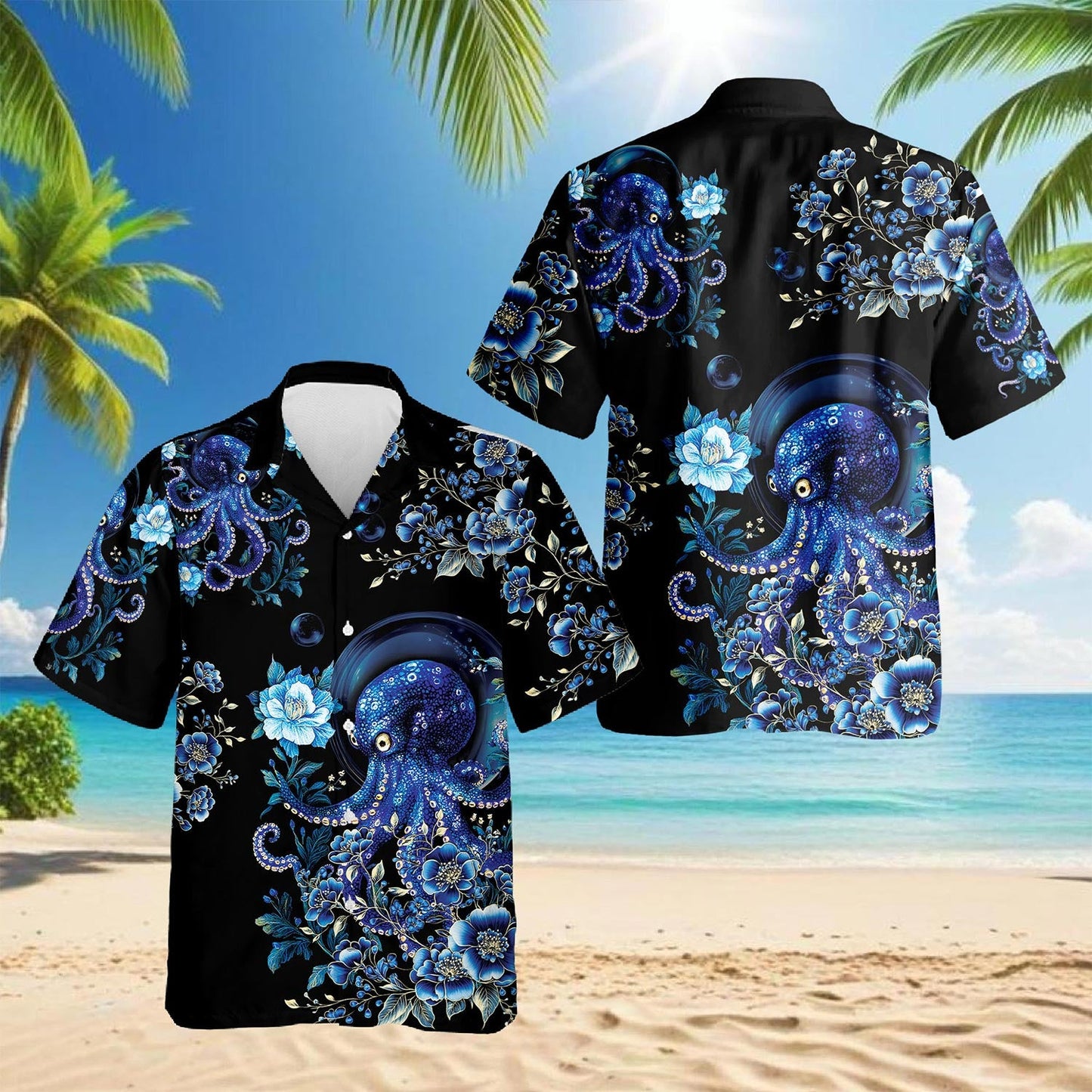Octopus Flower Hawaiian Shirt for Men, Button Down Aloha Shirt - Azhawaiian