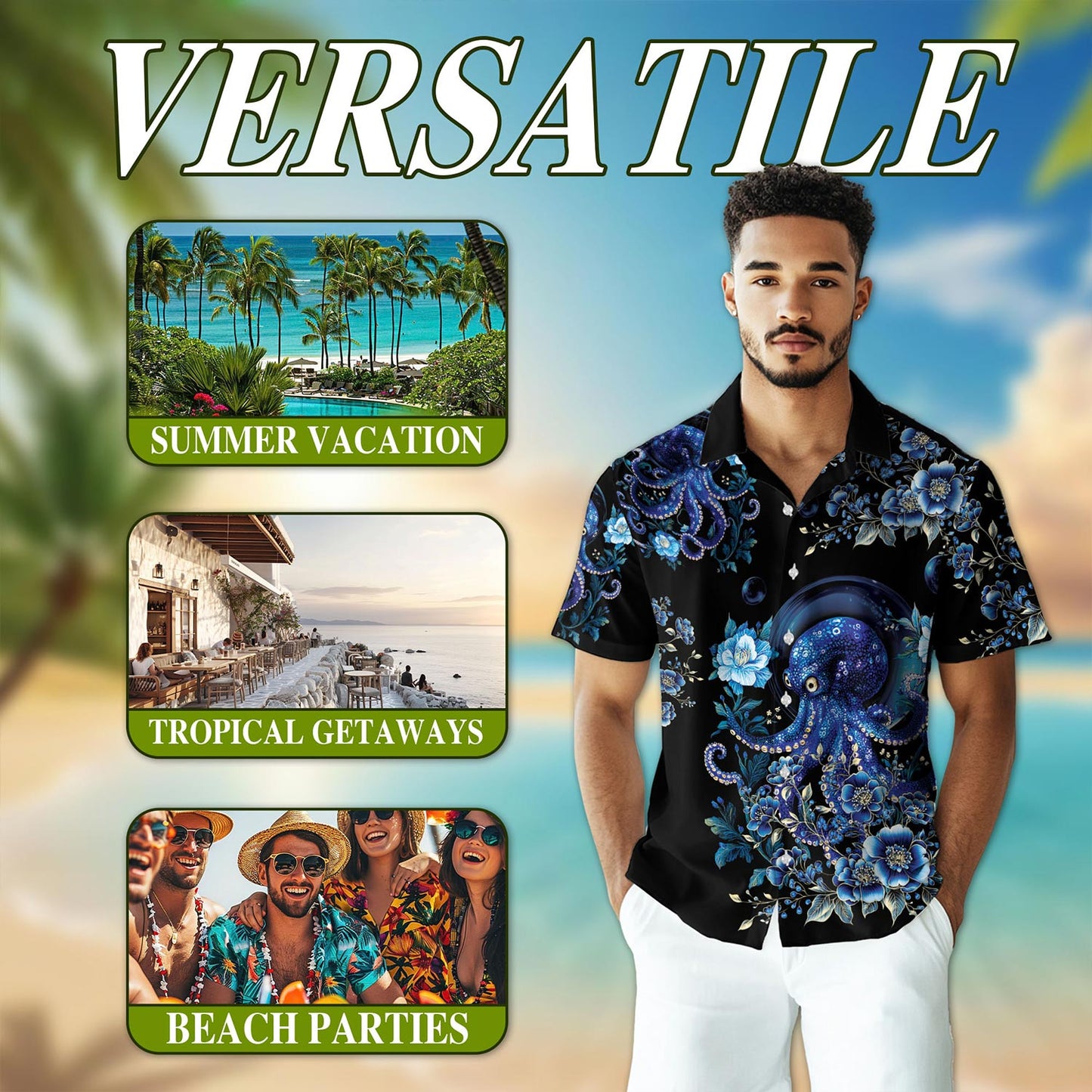 Octopus Flower Hawaiian Shirt for Men, Button Down Aloha Shirt - Azhawaiian