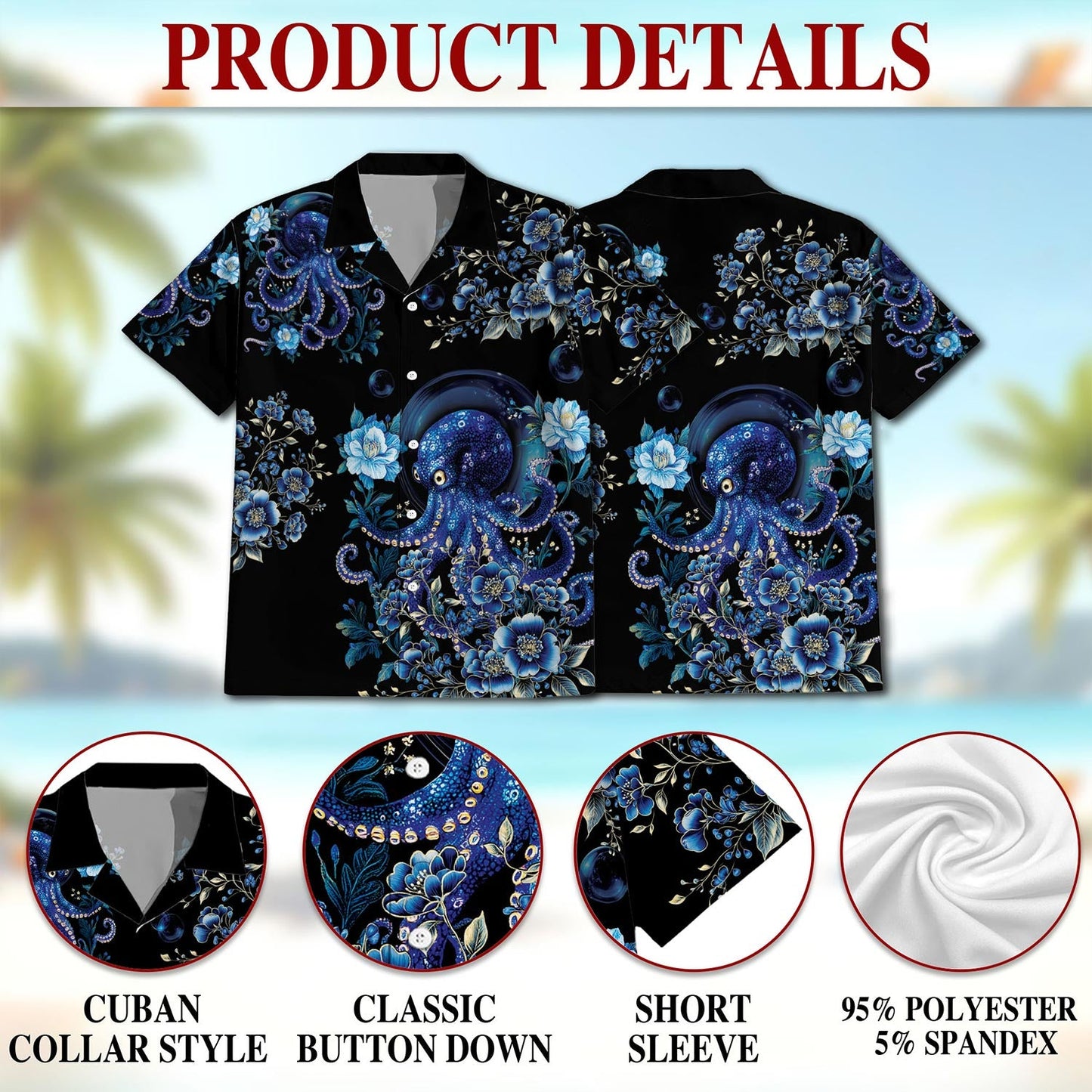 Octopus Flower Hawaiian Shirt for Men, Button Down Aloha Shirt - Azhawaiian