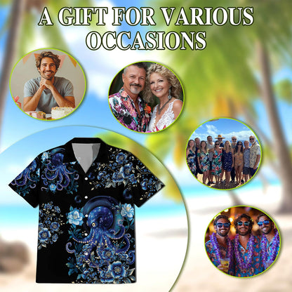 Octopus Flower Hawaiian Shirt for Men, Button Down Aloha Shirt - Azhawaiian