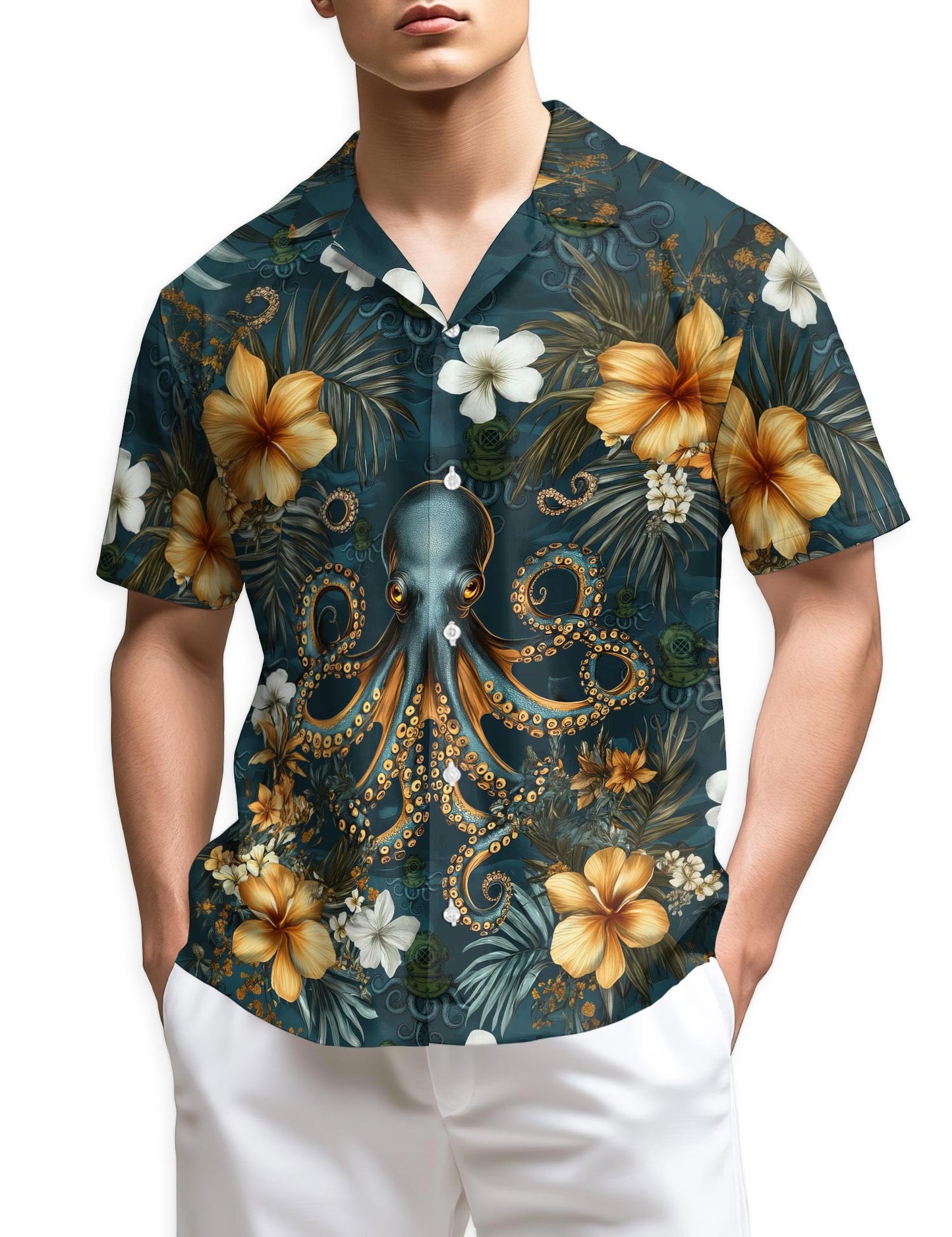 Octopus Scuba Diving Hawaiian Shirt for Men, Button Down Aloha Shirt - Azhawaiian