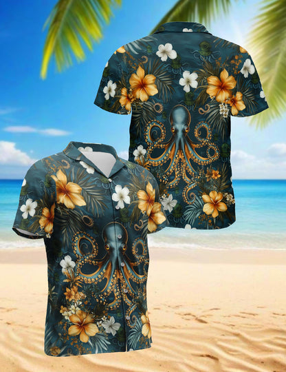 Octopus Scuba Diving Hawaiian Shirt for Men, Button Down Aloha Shirt - Azhawaiian