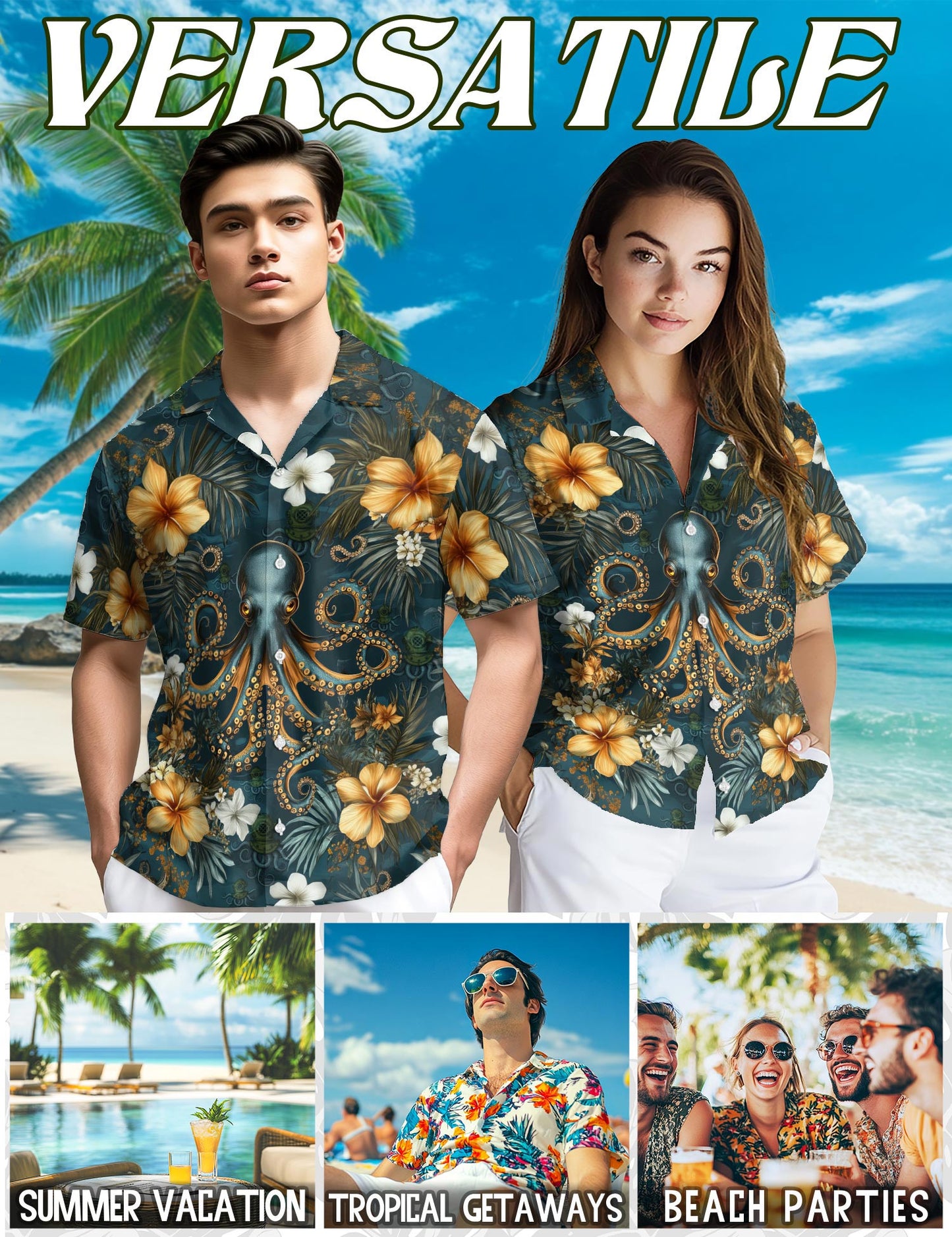 Octopus Scuba Diving Hawaiian Shirt for Men, Button Down Aloha Shirt - Azhawaiian