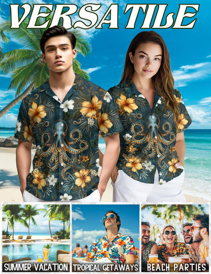 Octopus Scuba Diving Hawaiian Shirt for Men, Button Down Aloha Shirt - Azhawaiian