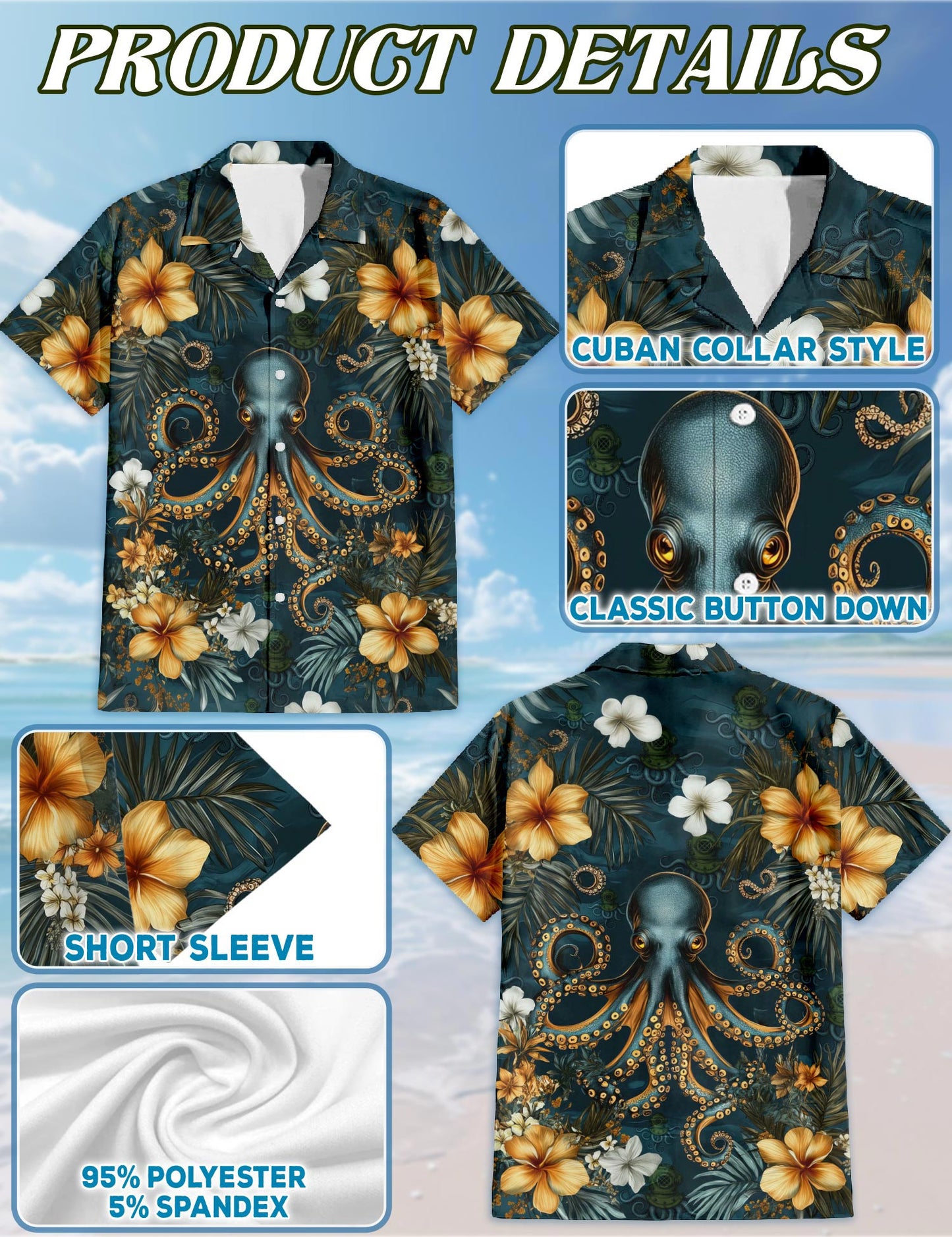Octopus Scuba Diving Hawaiian Shirt for Men, Button Down Aloha Shirt - Azhawaiian