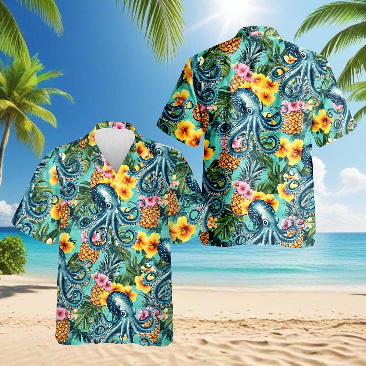 Octopus Summer Hawaiian Shirt for Men, Button Down Aloha Shirt - Azhawaiian