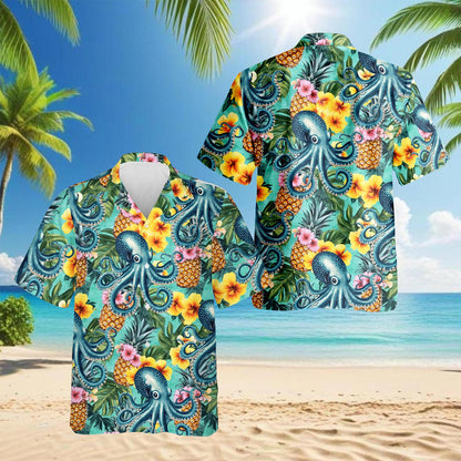 Octopus Summer Hawaiian Shirt for Men, Button Down Aloha Shirt - Azhawaiian