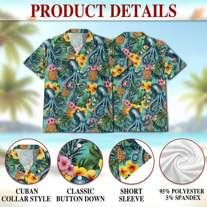 Octopus Summer Hawaiian Shirt for Men, Button Down Aloha Shirt - Azhawaiian