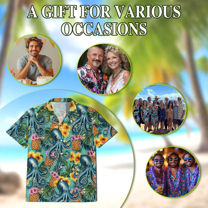 Octopus Summer Hawaiian Shirt for Men, Button Down Aloha Shirt - Azhawaiian