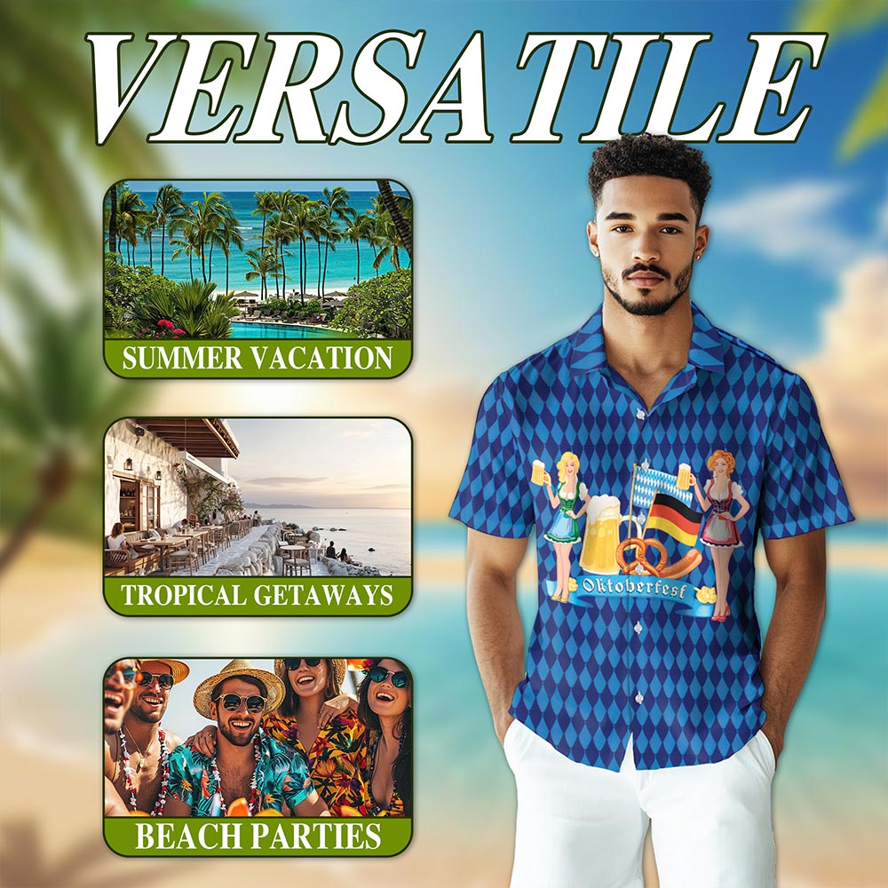 Oktoberfest Celebration Beer Hawaiian Shirt for Men, Button Down Aloha Shirt - Azhawaiian