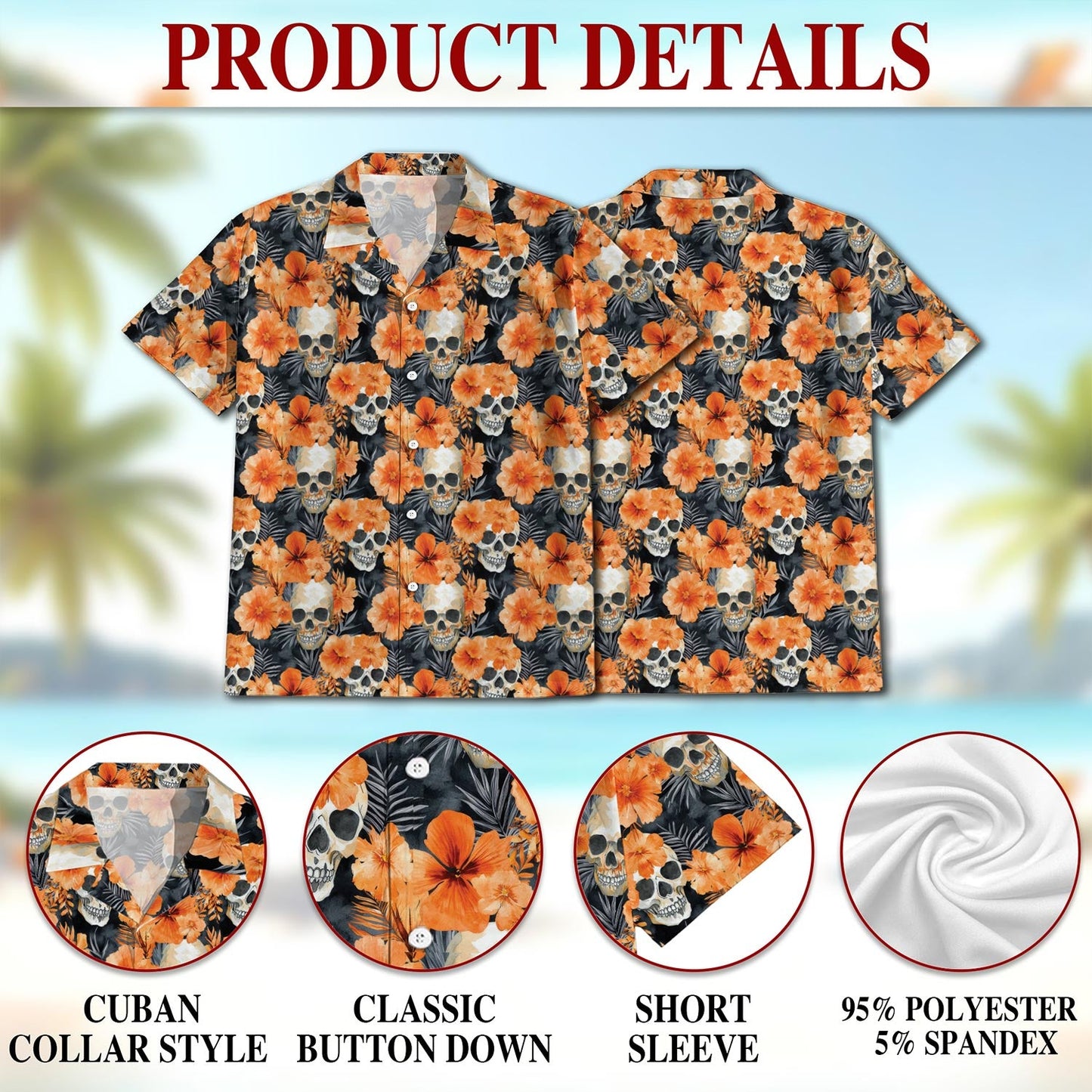 Orange Skull Hawaiian Shirt for Men, Button Down Aloha Shirt - Azhawaiian
