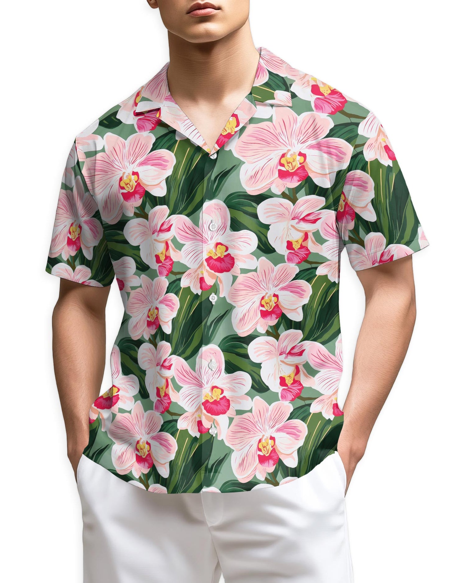 Azhawaiian Orchid Flowers Hawaiian Shirt for Men