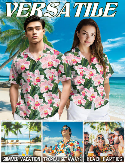 Orchid Flowers Hawaiian Shirt for Men, Button Down Aloha Shirt - Azhawaiian