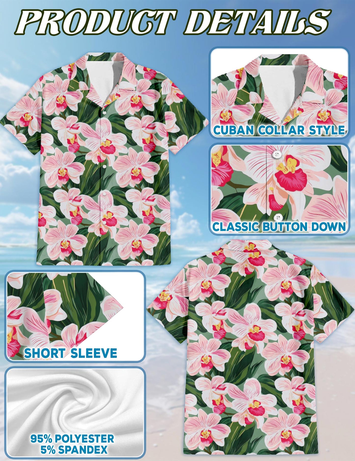 Orchid Flowers Hawaiian Shirt for Men, Button Down Aloha Shirt - Azhawaiian