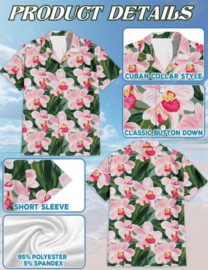 Orchid Flowers Hawaiian Shirt for Men, Button Down Aloha Shirt - Azhawaiian