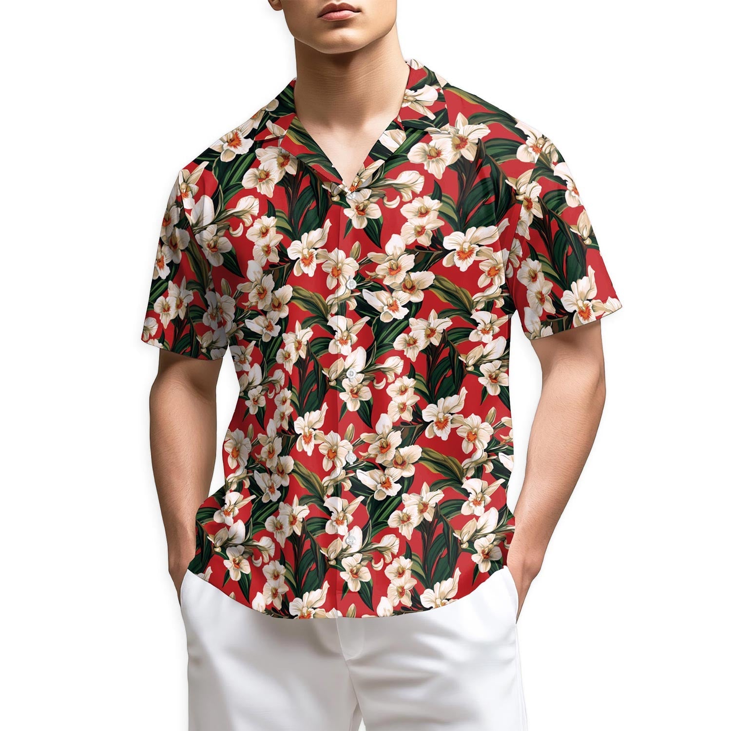Azhawaiian Orchid Ginger Red Hawaiian Shirt for Men