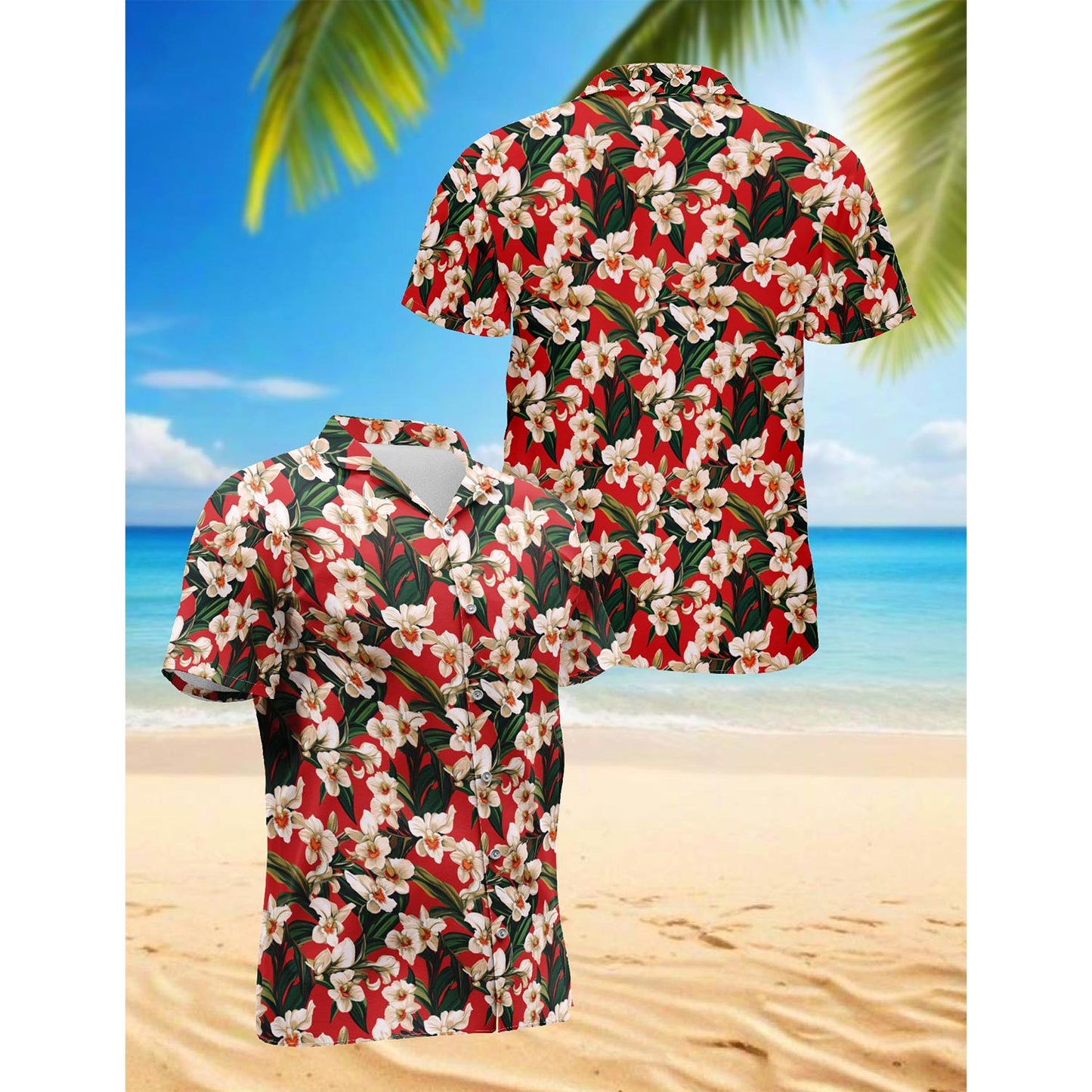 Orchid Ginger Red Hawaiian Shirt for Men, Button Down Aloha Shirt - Azhawaiian