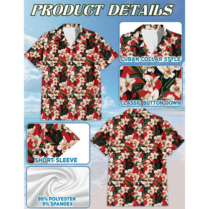 Orchid Ginger Red Hawaiian Shirt for Men, Button Down Aloha Shirt - Azhawaiian