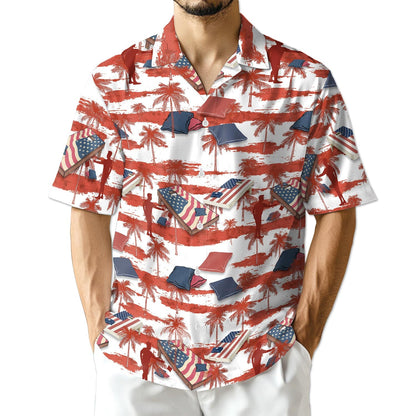 Azhawaiian Palm Cornhole US Flag Hawaiian Shirt for Men