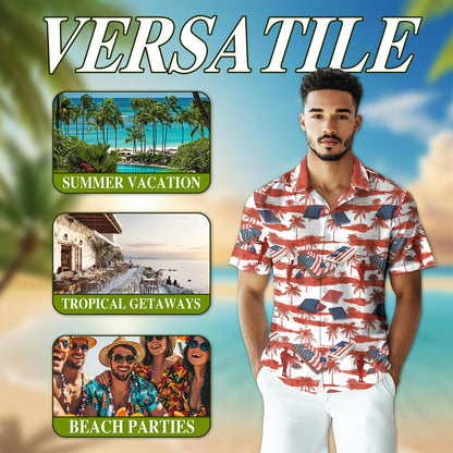 Palm Cornhole US Flag Hawaiian Shirt for Men, Button Down Aloha Shirt - Azhawaiian