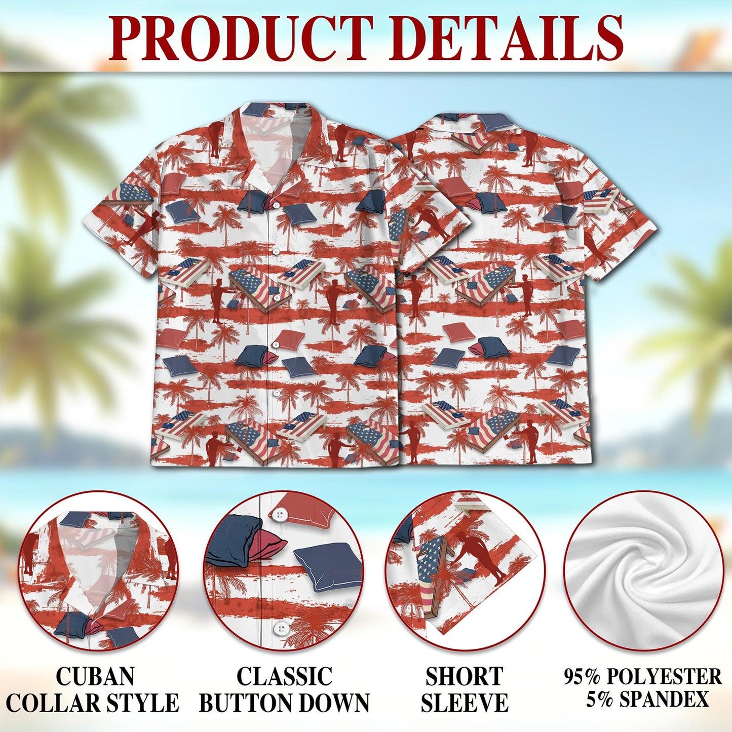 Palm Cornhole US Flag Hawaiian Shirt for Men, Button Down Aloha Shirt - Azhawaiian