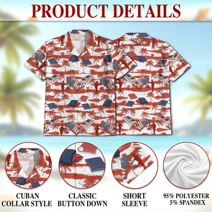 Palm Cornhole US Flag Hawaiian Shirt for Men, Button Down Aloha Shirt - Azhawaiian