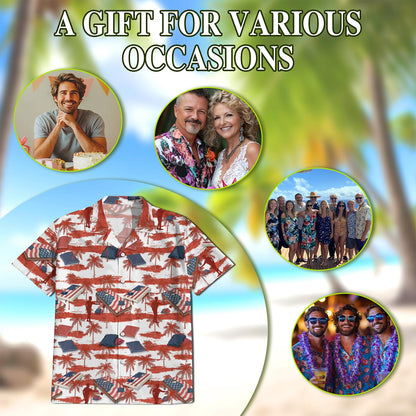 Palm Cornhole US Flag Hawaiian Shirt for Men, Button Down Aloha Shirt - Azhawaiian