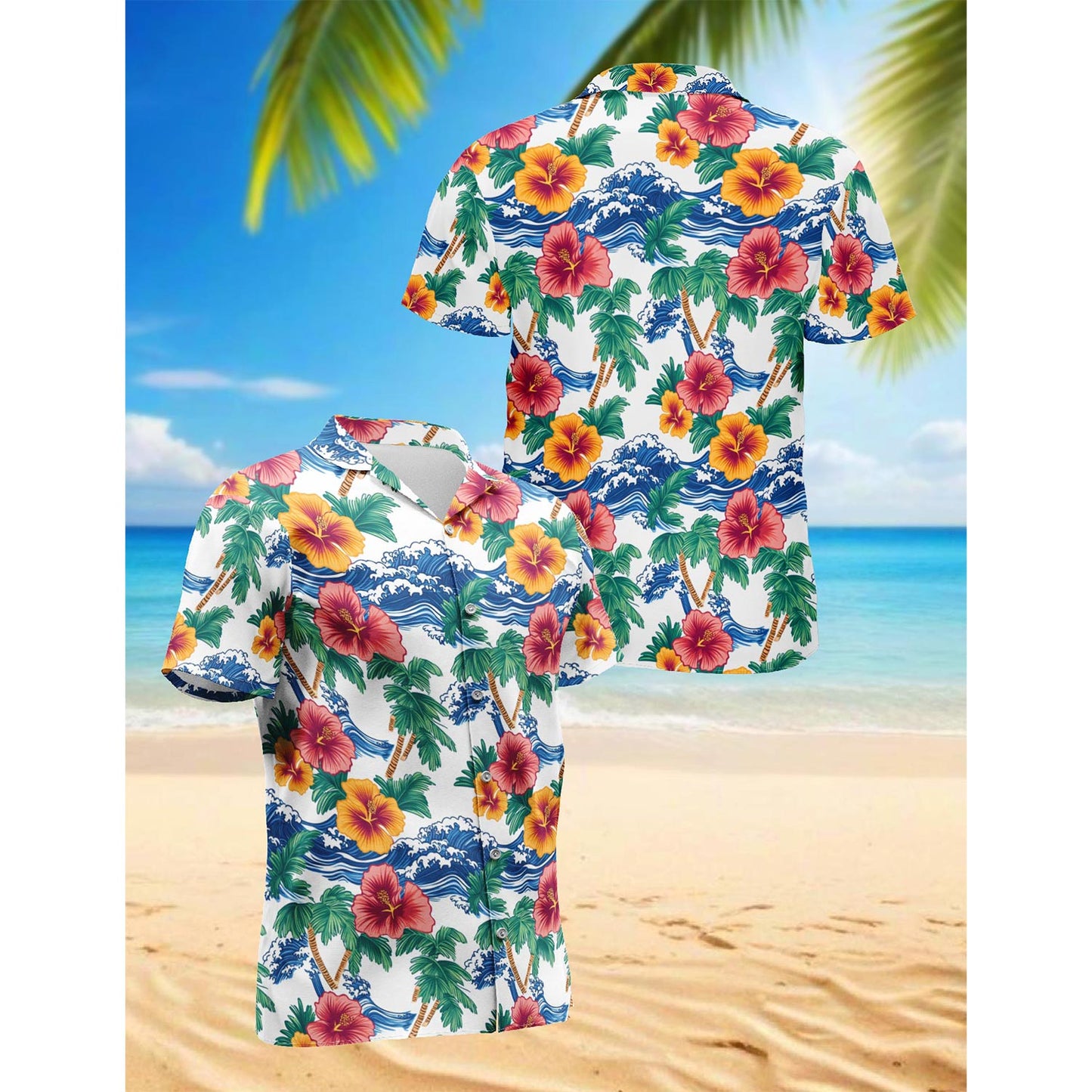 Palm Tree Floral Hawaiian Shirt for Men, Button Down Aloha Shirt - Azhawaiian