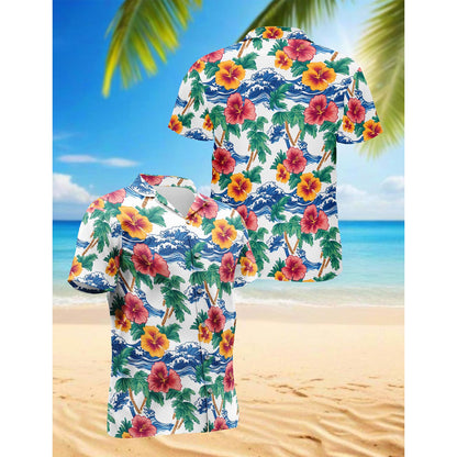 Palm Tree Floral Hawaiian Shirt for Men, Button Down Aloha Shirt - Azhawaiian