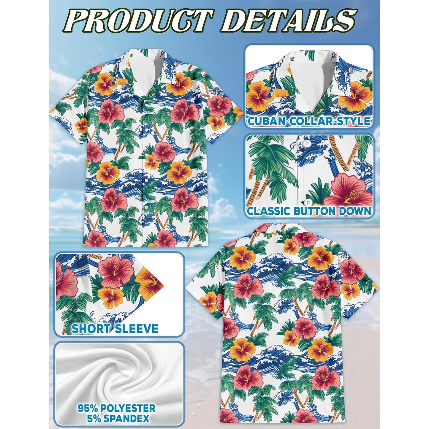 Palm Tree Floral Hawaiian Shirt for Men, Button Down Aloha Shirt - Azhawaiian