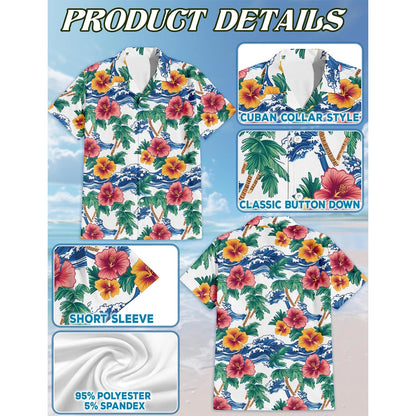 Palm Tree Floral Hawaiian Shirt for Men, Button Down Aloha Shirt - Azhawaiian